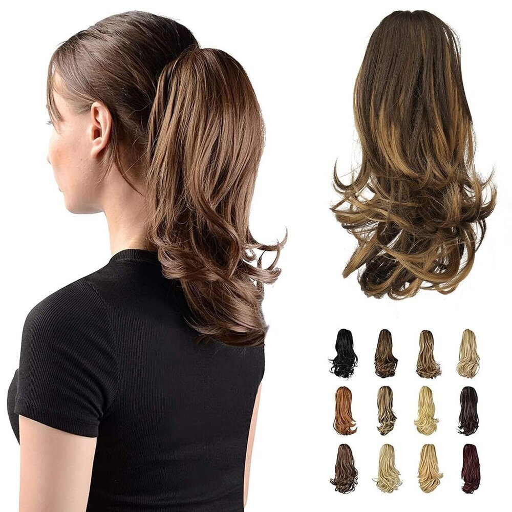 Long Curly Ponytail Extension Synthetic Hair Dark Brown Golden Auburn Women